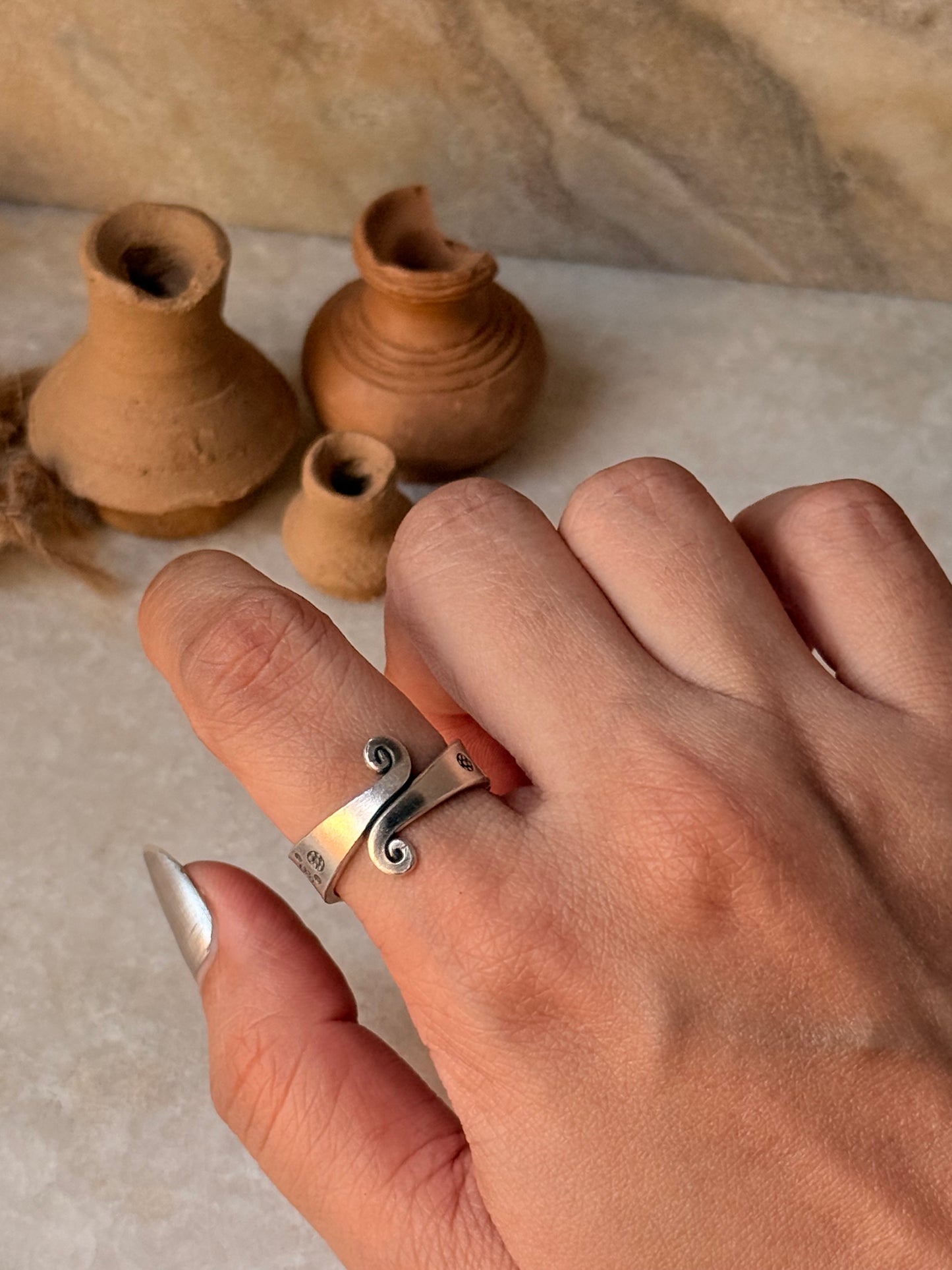 925 Sterling Silver Bohemian Hill Tribe Floral Engraved Spiral Adjustable Handcrafted Adjustable Ring