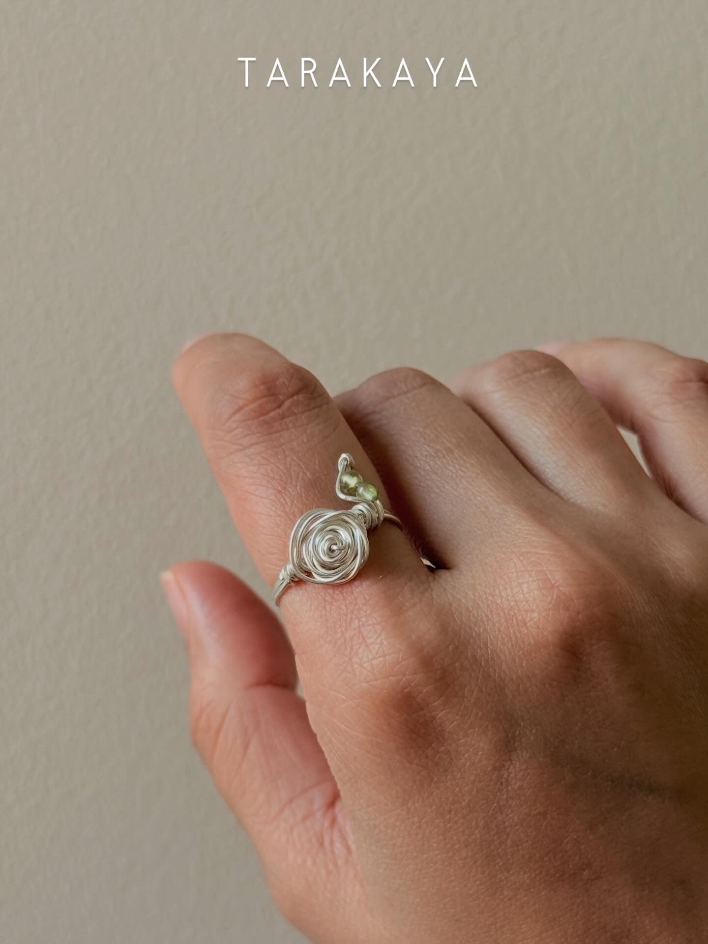 925 Sterling Silver Peridot Wire Wrapped Rose Handcrafted Ring
