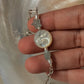 Mother of Pearl Moon Face Carved , Fresh Water Pearls & Aquamarine Craved Stars , Paper Clip Handcrafted 925 Sterling Silver Bracelet