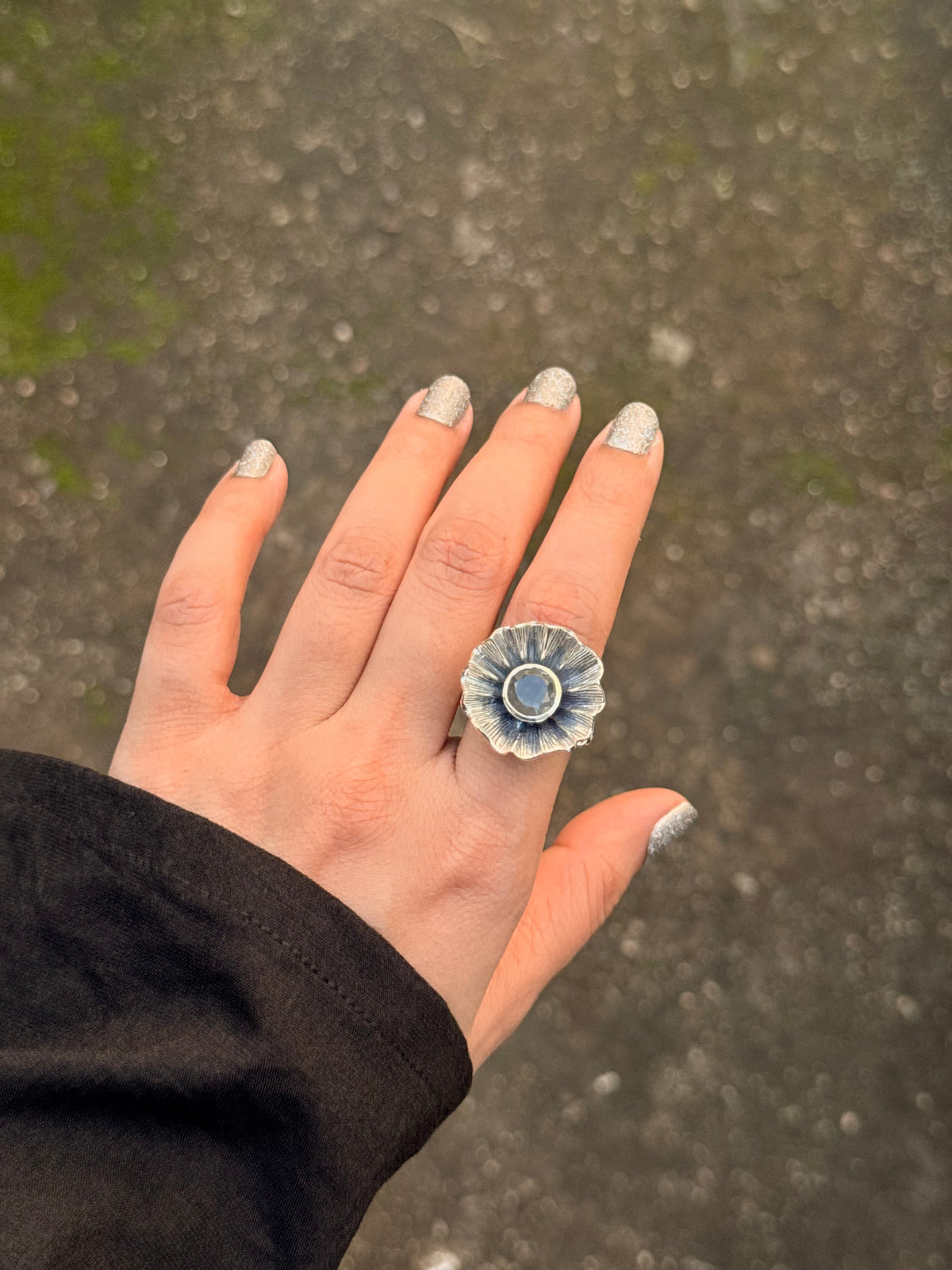 925 Sterling Silver Labradorite & CZ Flower Ring