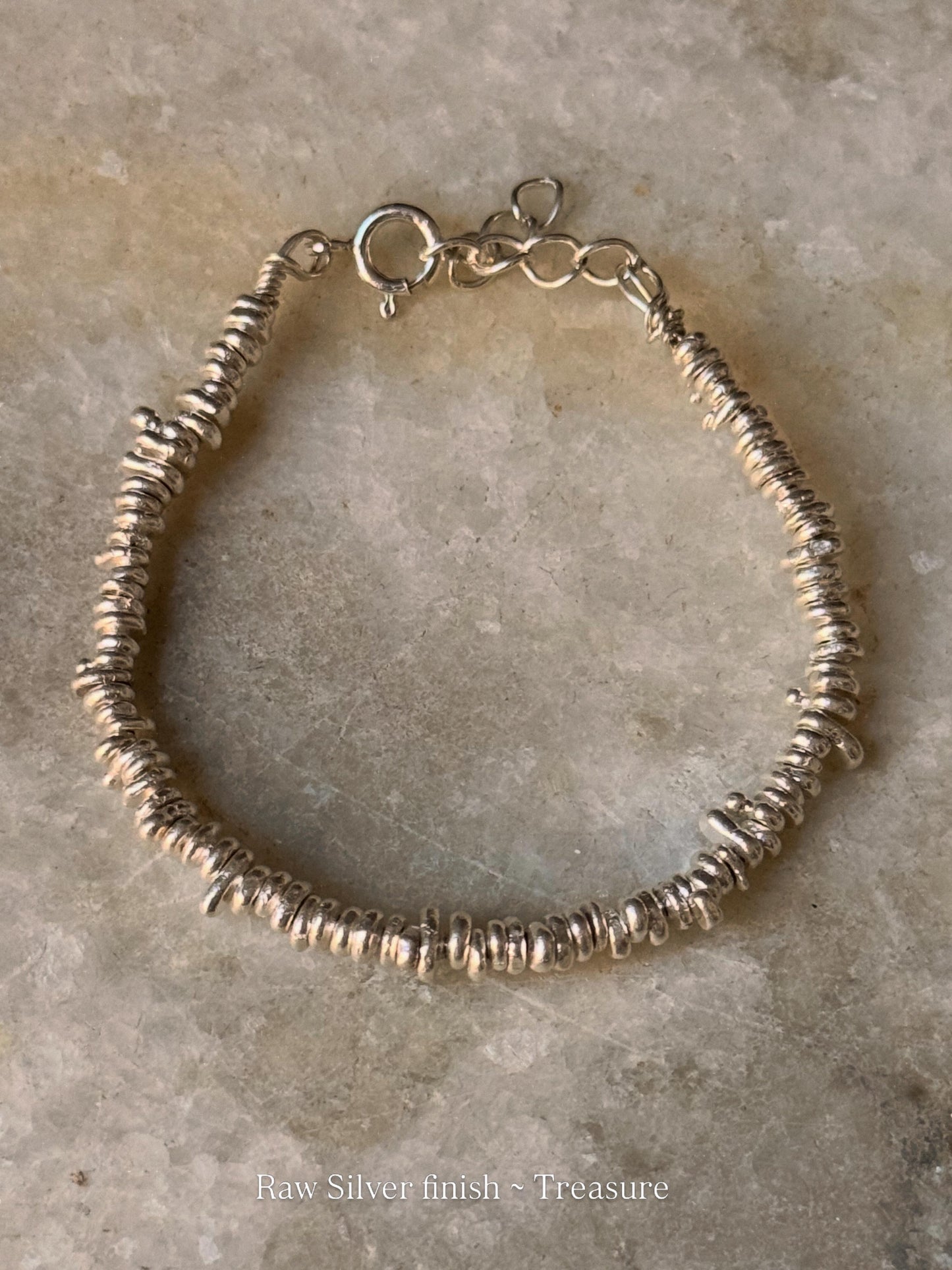 925 Sterling Silver Chunky Molten  Hill Tribe Handcrafted Beads In Pure Silver Wire Bracelet