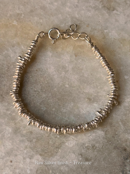 925 Sterling Silver Chunky Molten  Hill Tribe Handcrafted Beads In Pure Silver Wire Bracelet