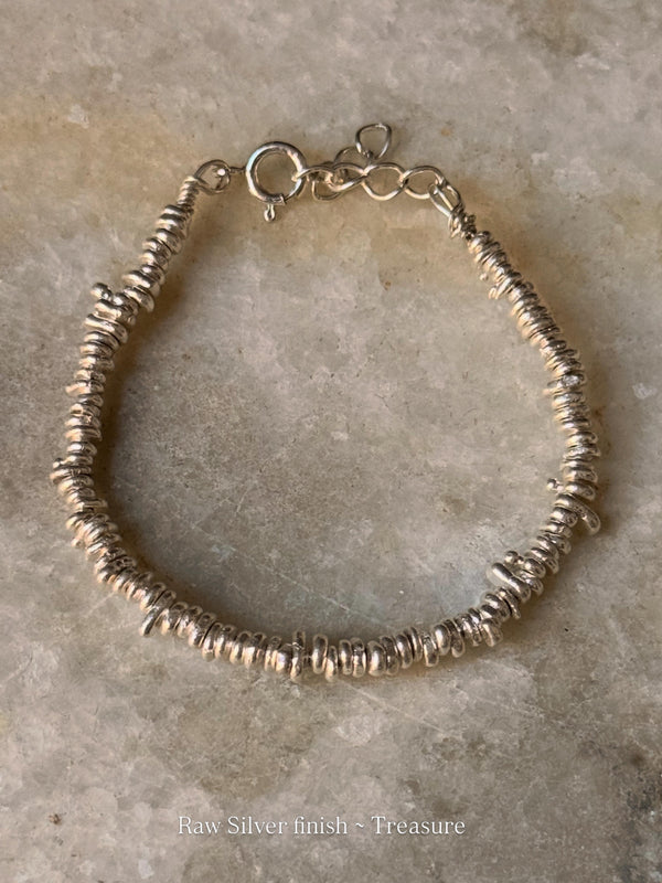 925 Sterling Silver Chunky Molten  Hill Tribe Handcrafted Beads In Pure Silver Wire Bracelet