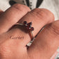 Charming 3-stone garnet ring with pear and round cuts in silver