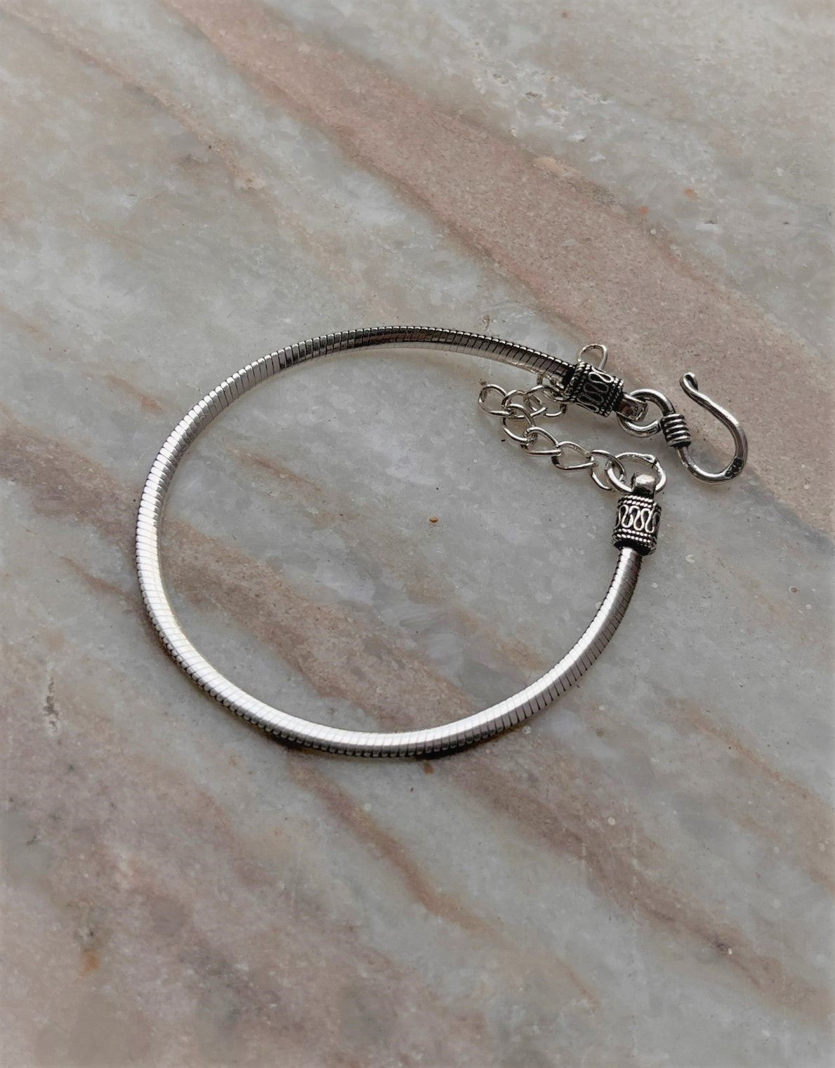 Flat Snake Antique Silver Bracelet