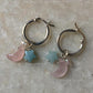 925 Sterling Silver Rose Quartz Moon, Aquamarine Star and Fresh Water Pearl Handcrafted Hoops