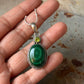 925 Sterling Silver Malachite Oval &  Peridot Round Faceted Handcrafted One of a Kind Pendant