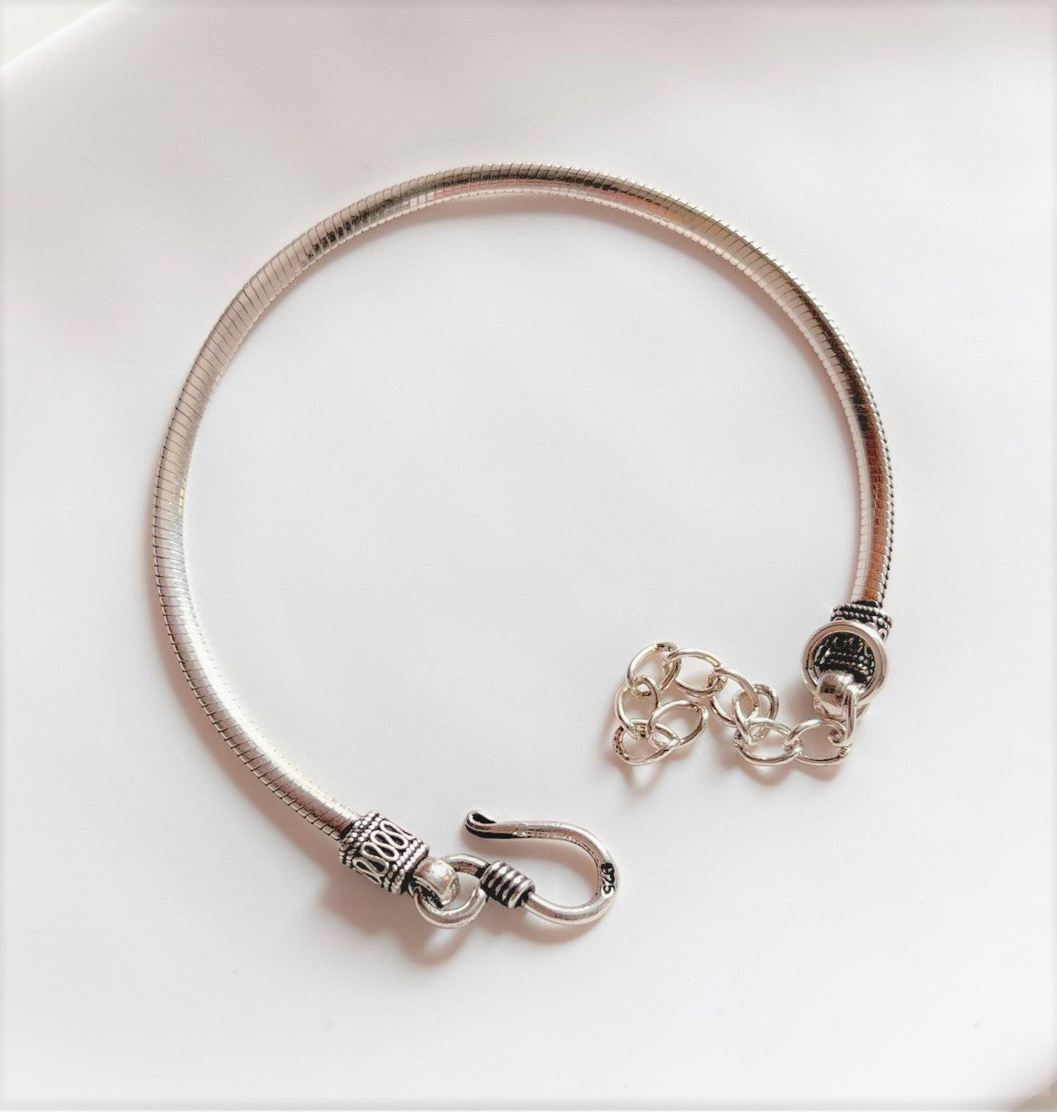 Handcrafted Flat Snake Antique Silver Bracelet