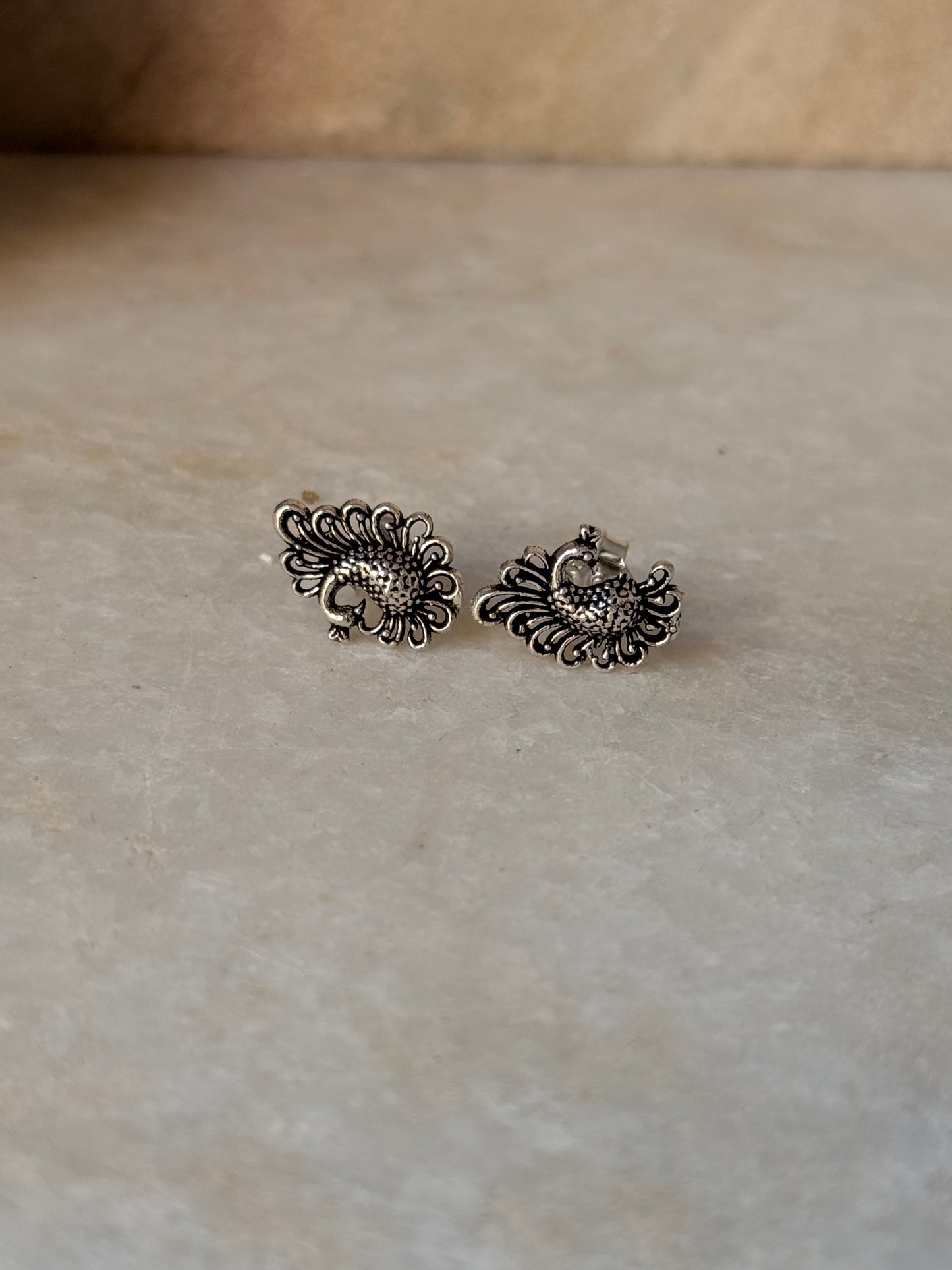 925 Sterling Silver Antique Plain Oxidised Boho Studs Earrings