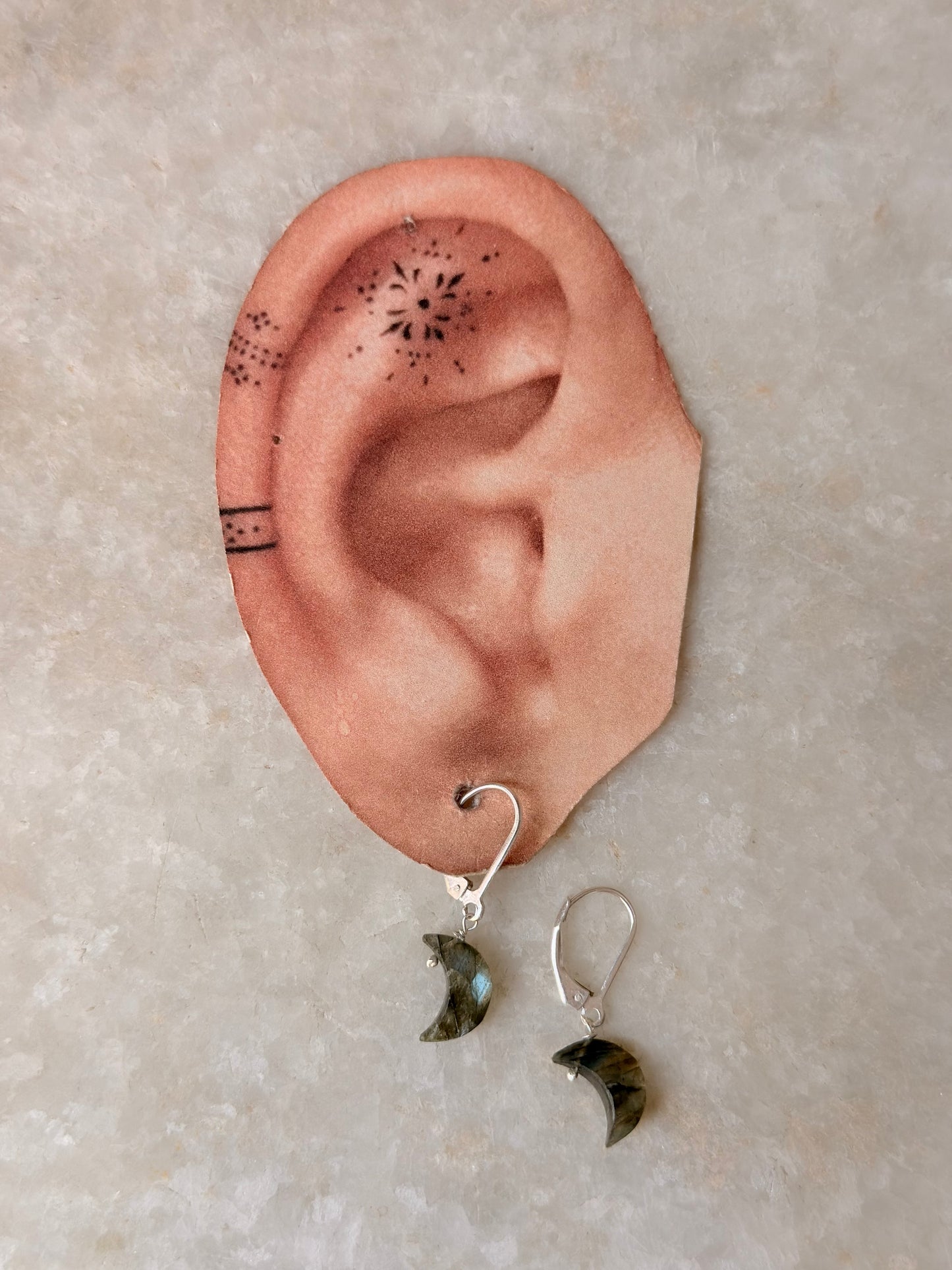925 Sterling Silver Labradorite Moon Lever Back Earrings