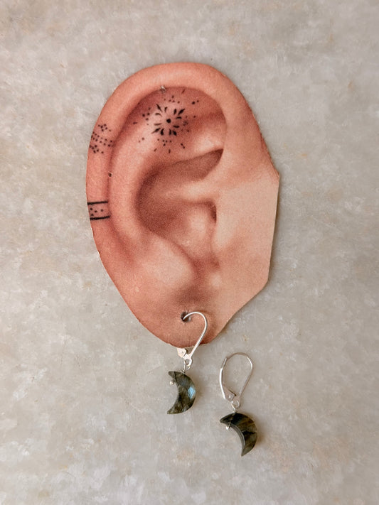 925 Sterling Silver Labradorite Moon Lever Back Earrings