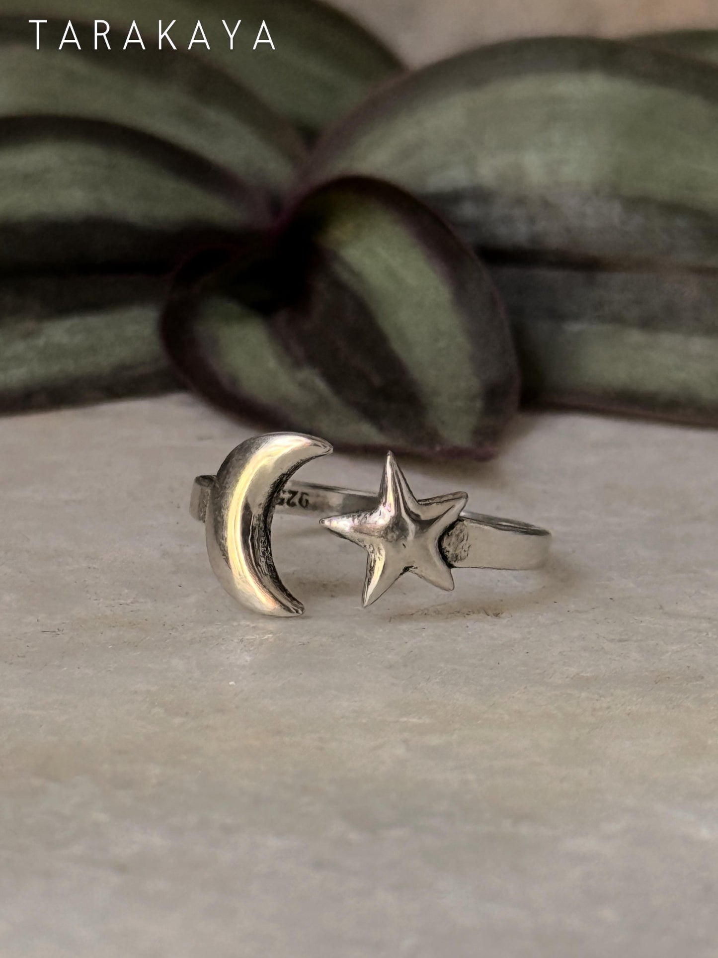 925 Sterling Silver Star Moon Adjustable Ring