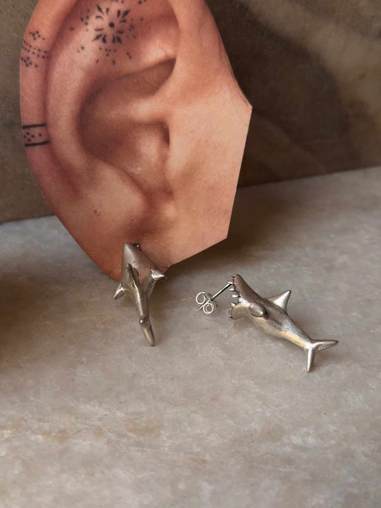 925 Sterling Silver Shark Studs Earrings