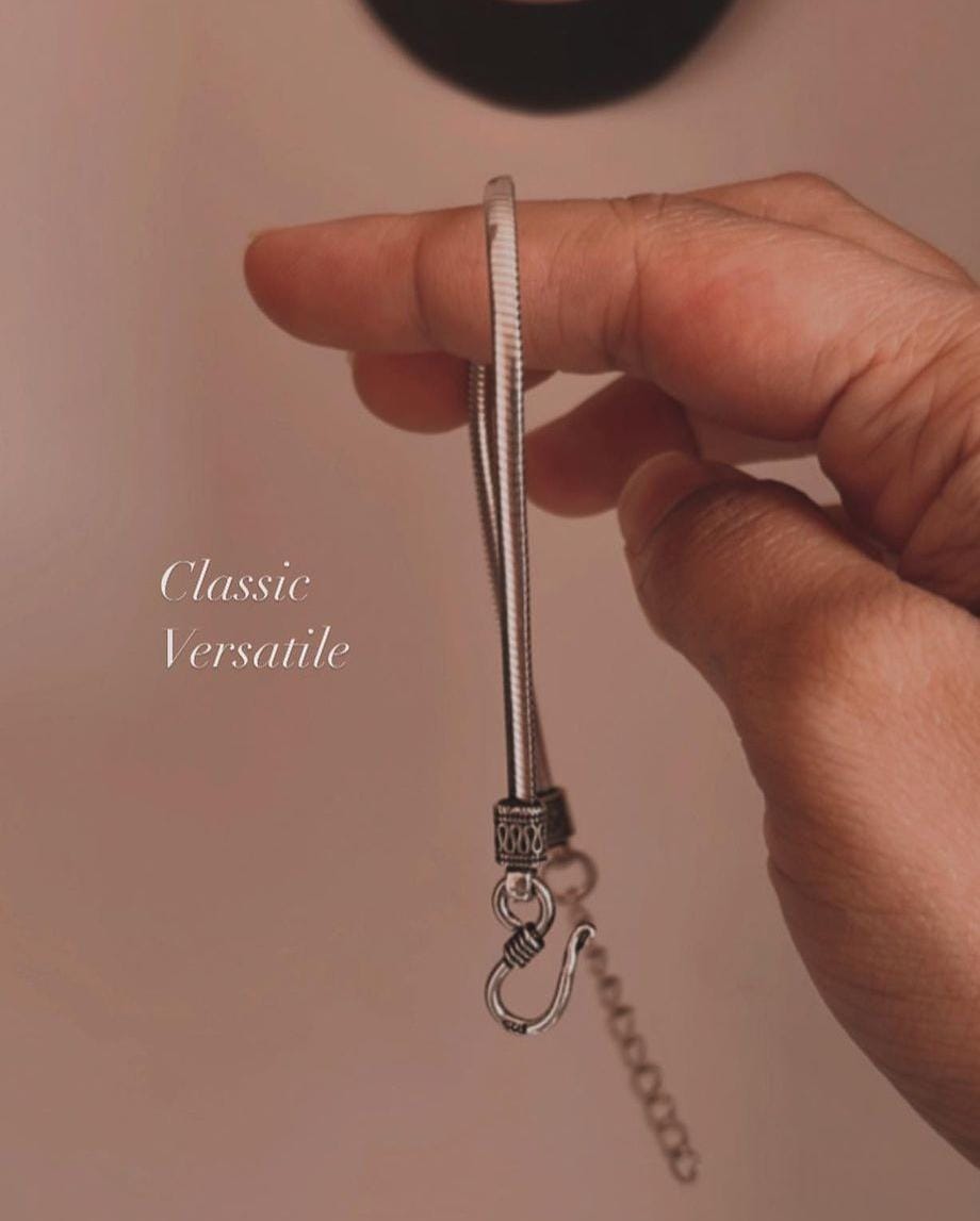 Classic Flat Snake Antique Pure Silver Anklet