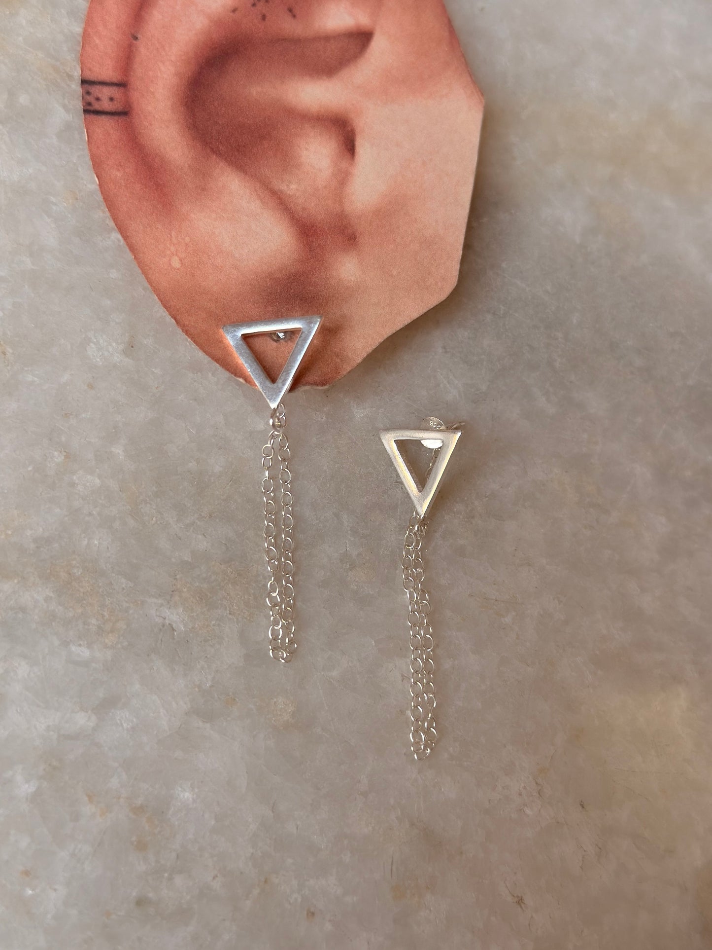925 Sterling Silver Triangle Chain Attached Studs