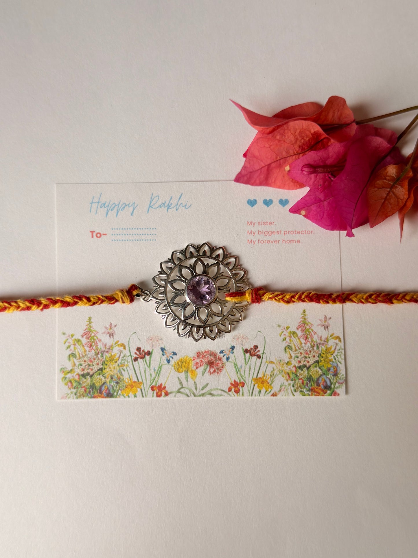 925 Sterling Silver Gemstone Mandala Rakhi - Reusable as Pendant Handcrafted Rakhi