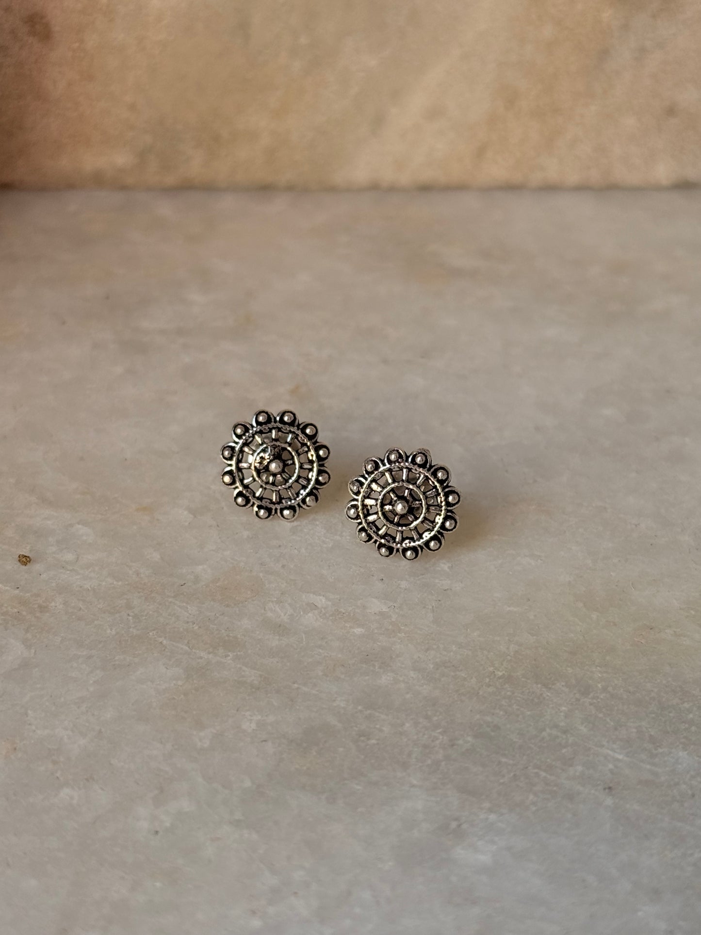 925 Sterling Silver Antique Plain Oxidised Boho Studs Earrings
