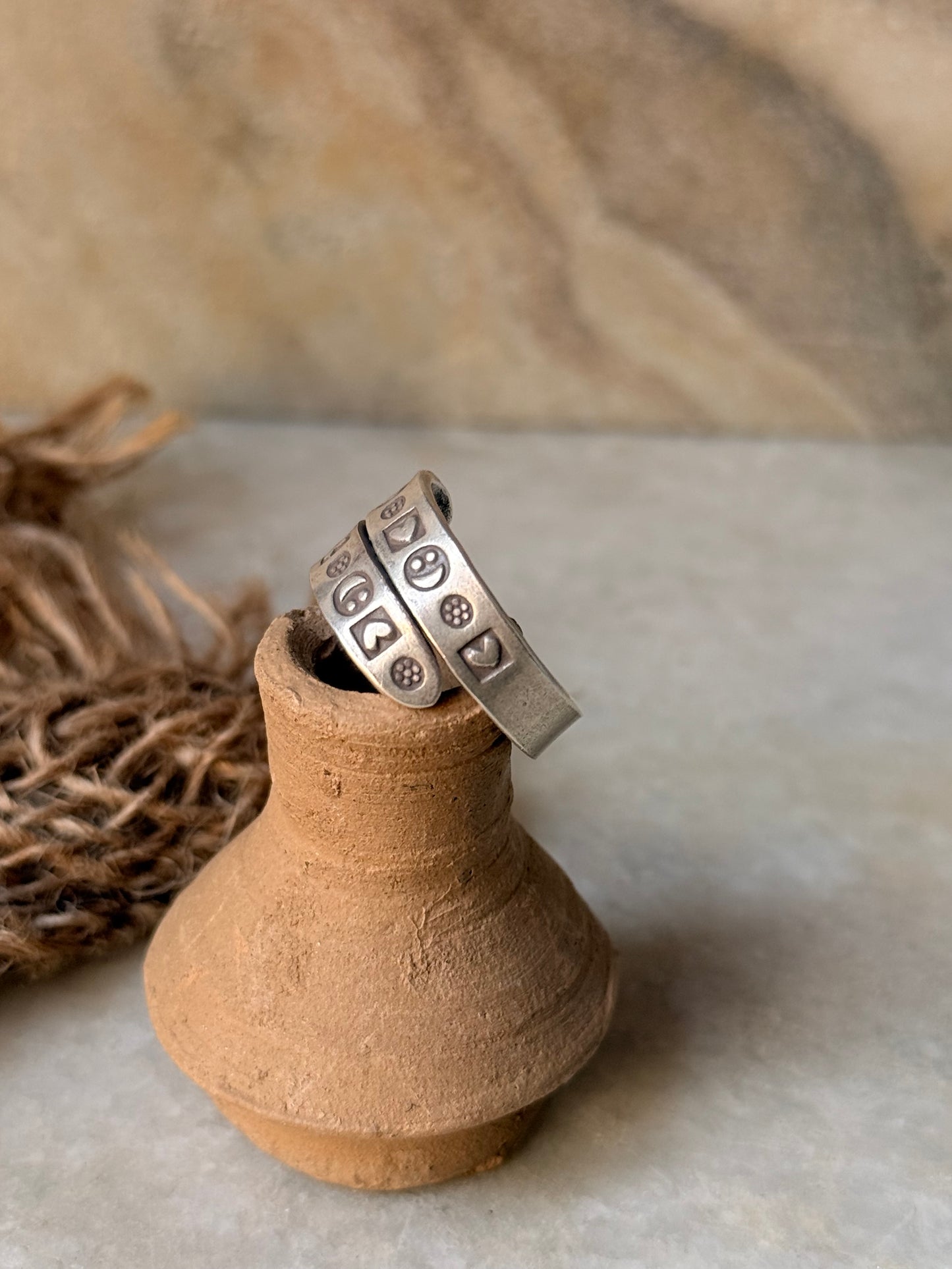 925 Sterling Silver Bohemian Hill Quirky Smiley,Hearts Emoji Engraved Handcrafted Adjustable Ring