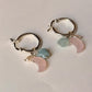 925 Sterling Silver Rose Quartz Moon, Aquamarine Star and Fresh Water Pearl Handcrafted Hoops
