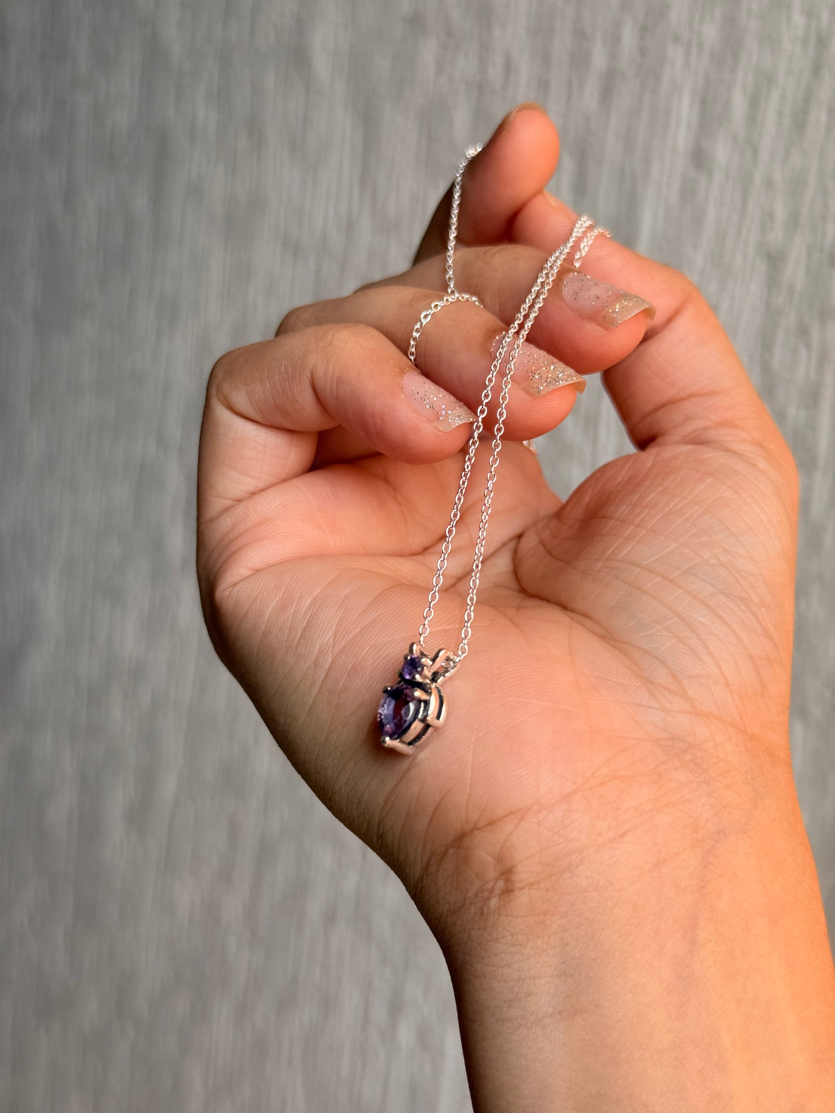 925 Sterling Silver Amethyst Round Pear Solitaire Necklace