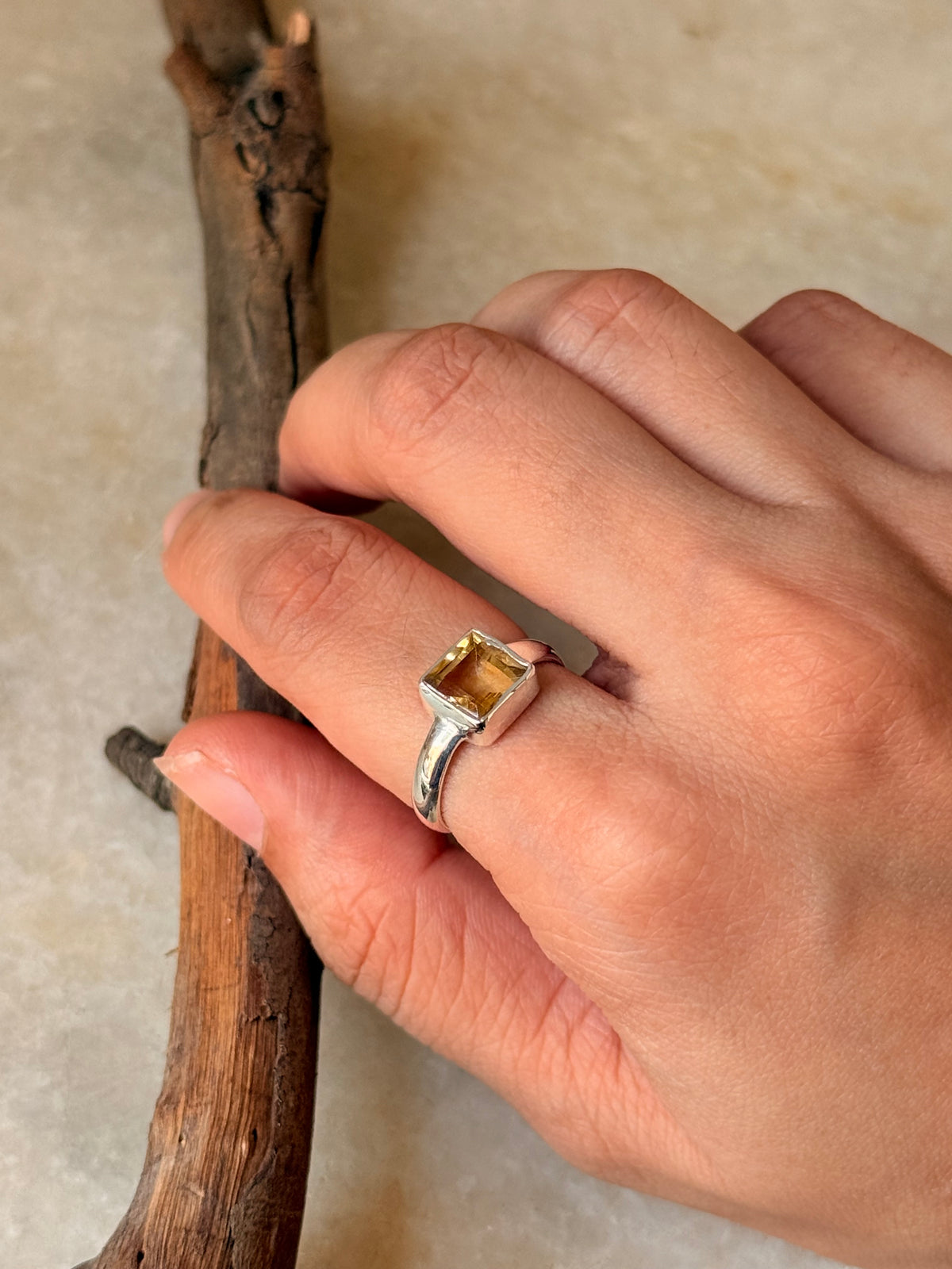 925 Sterling Silver Citrine Square Cut Ring