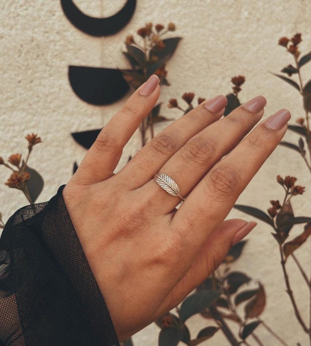 Handcrafted Silver Ring with Leaf Band Detail