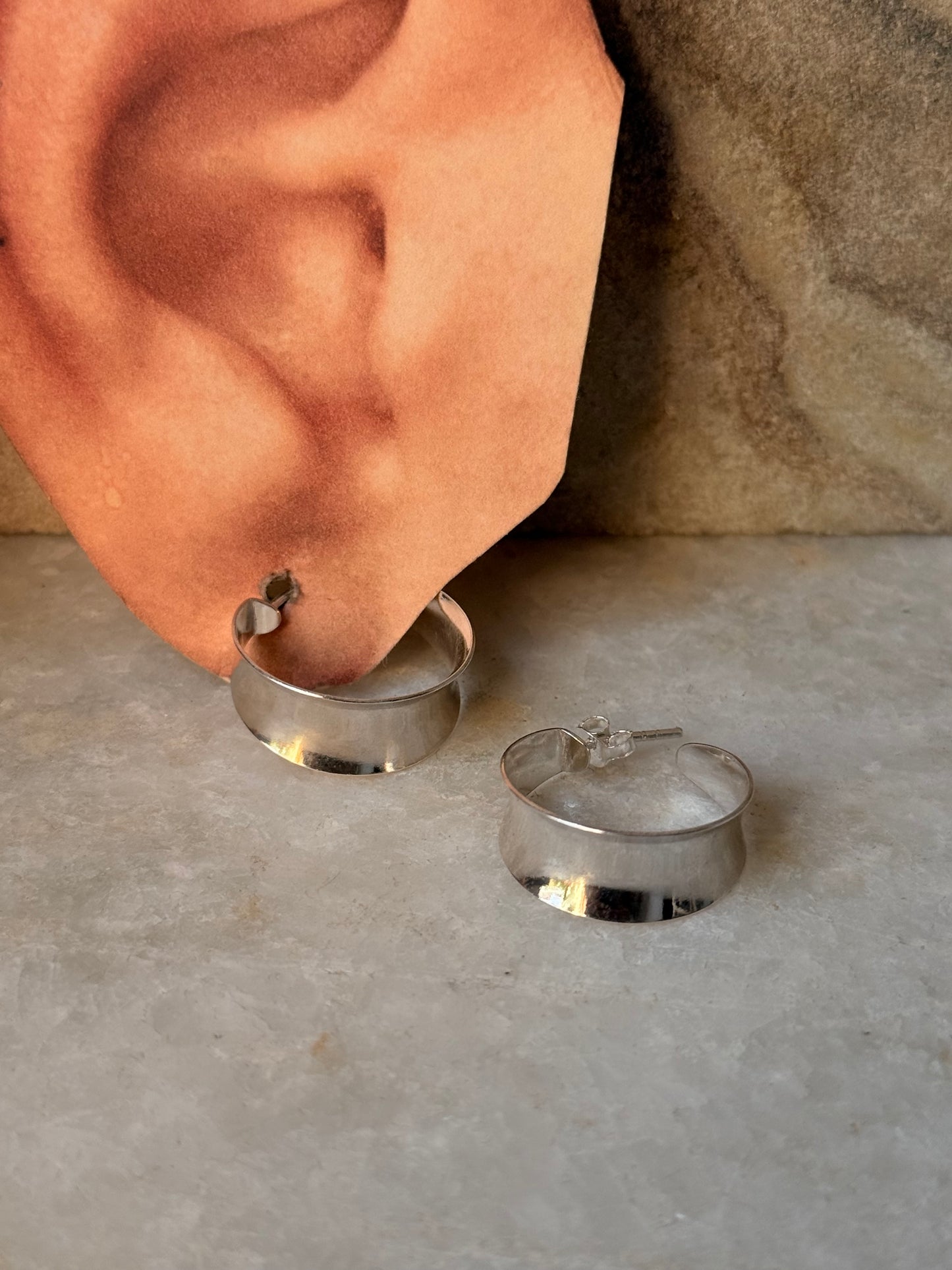 925 Sterling Silver Chunky Italian C Statement Half Hoops Earrings