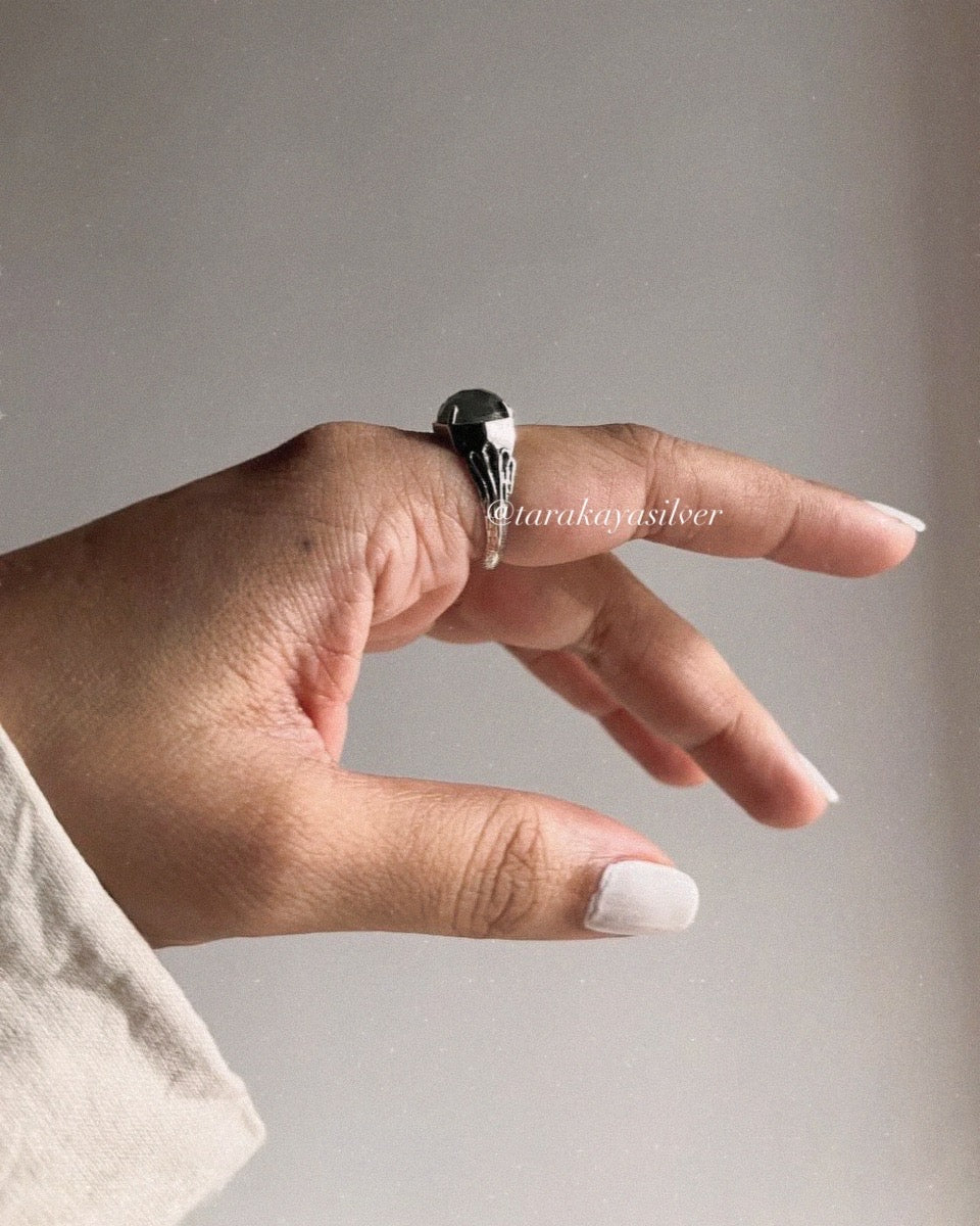 Labradorite Vintage Goth Style Checker Board Cut 925 Sterling Silver Ring
