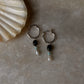 925 Sterling Silver Green Tourmaline Larimar Fresh Water Pearls Hangings Hoops Earrings