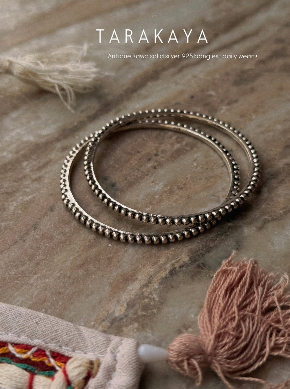 Antique rawa dot ball solid daily wear 925 sterling silver bangle  