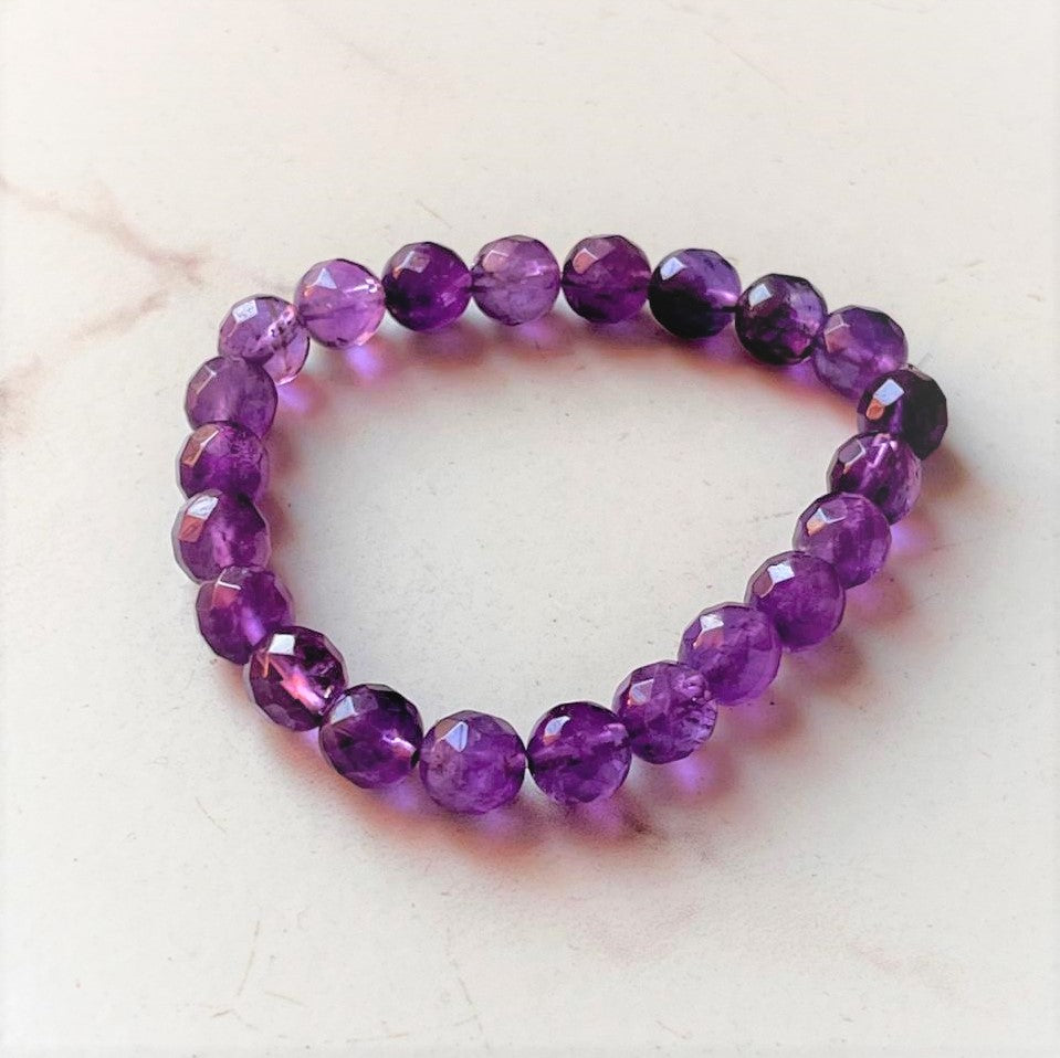 Handmade Amethyst Diamond Cut Crystal Bracelet 8MM