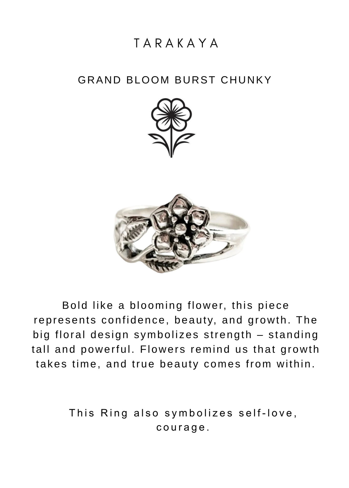 925 Sterling Silver Flower / Floral Leaf Boho Ring