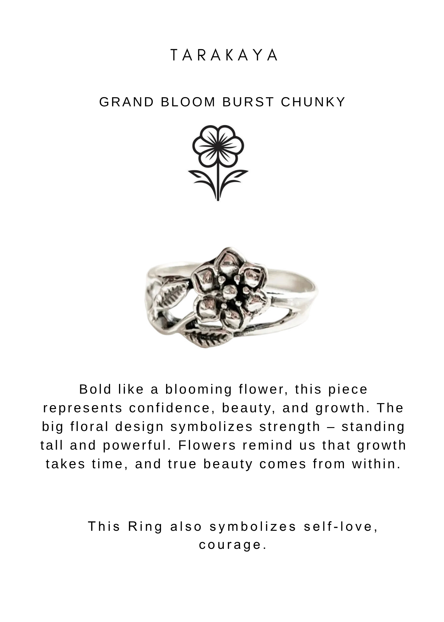 925 Sterling Silver Flower / Floral Leaf Boho Ring