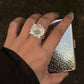 925 Sterling Silver Clear Quartz Solitaire Round Chunky Statement Ring