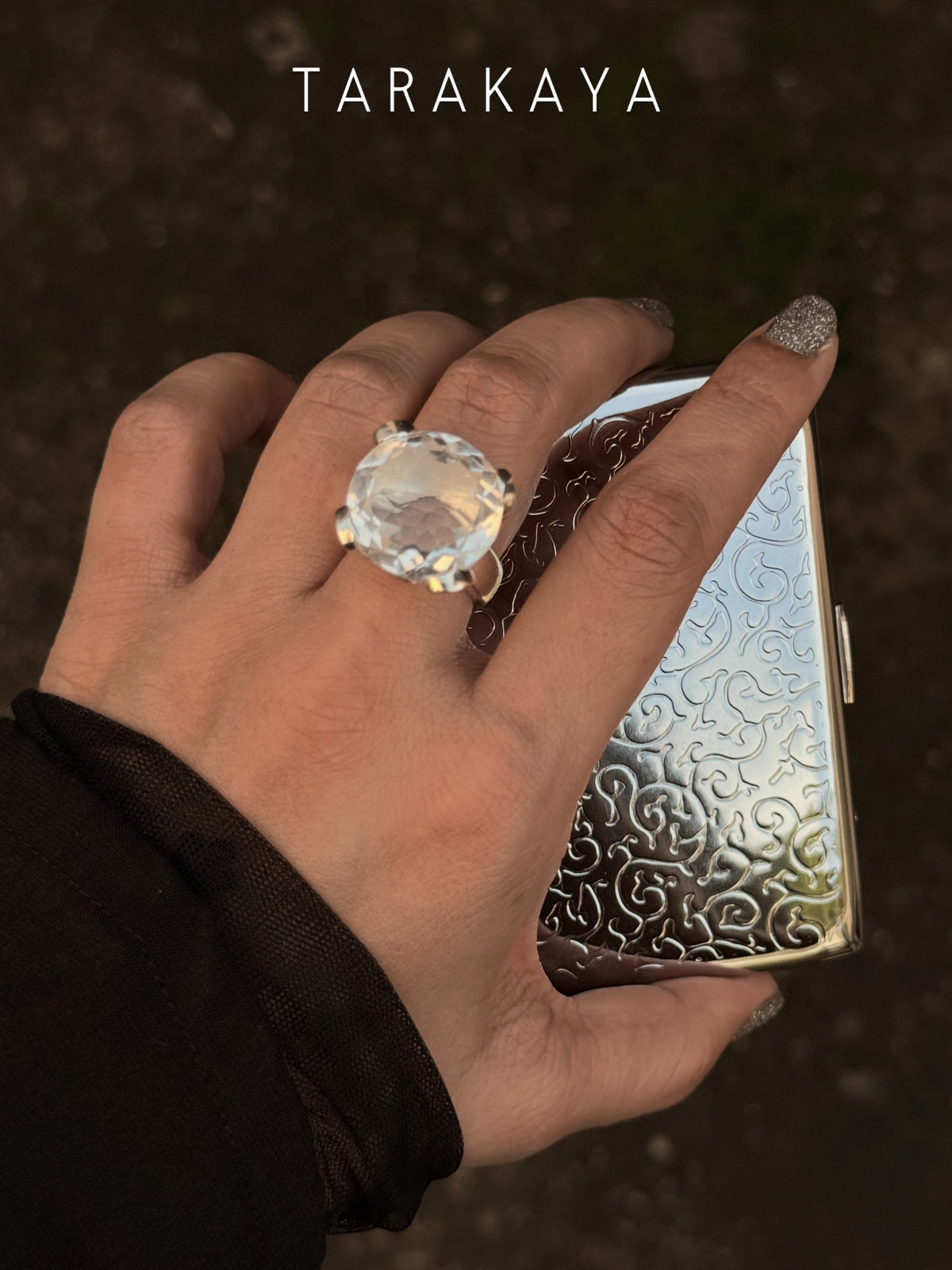 925 Sterling Silver Clear Quartz Solitaire Round Chunky Statement Ring