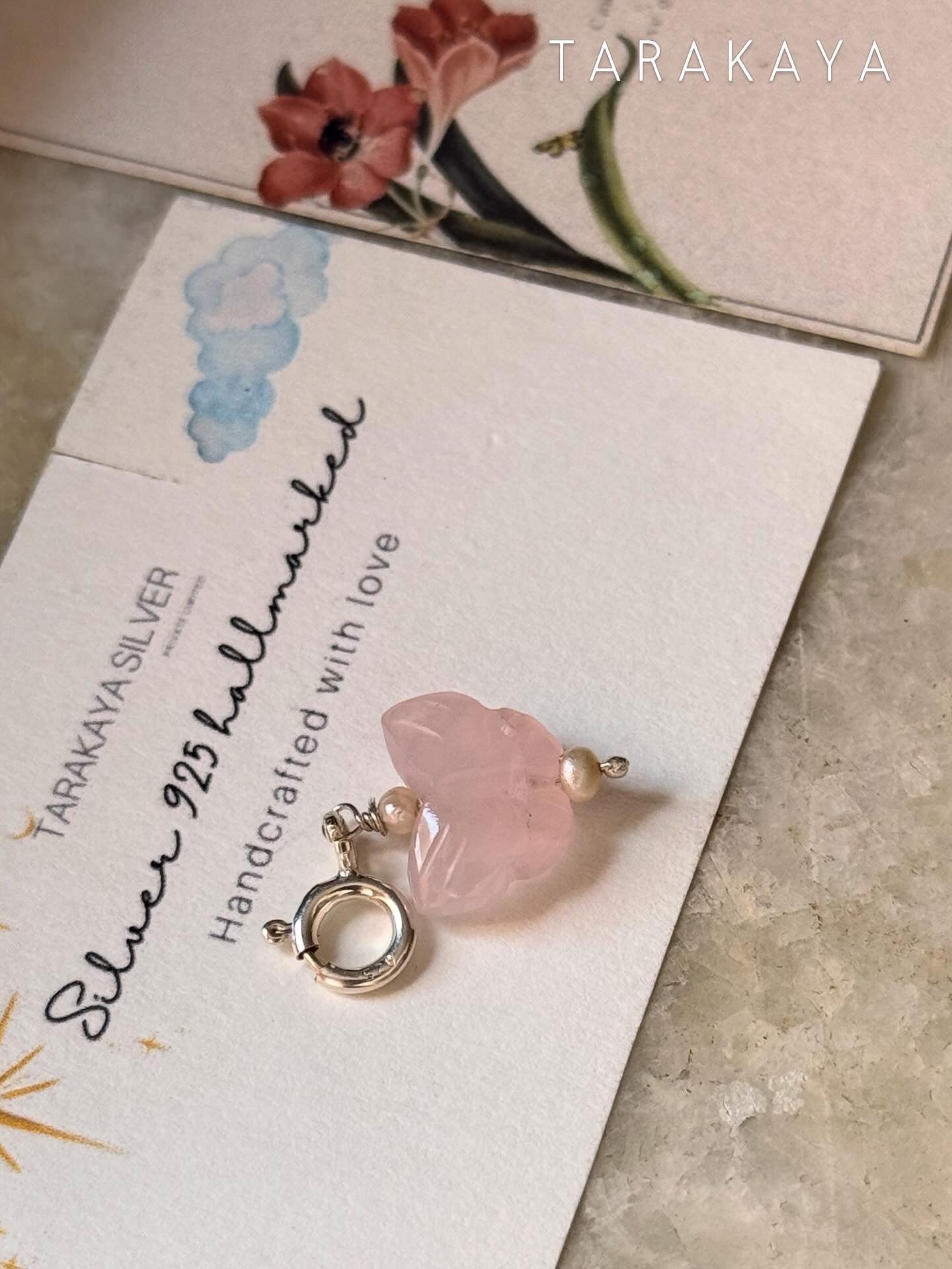 925 Sterling Silver Rose Quartz Butterfly With Pearls Charm