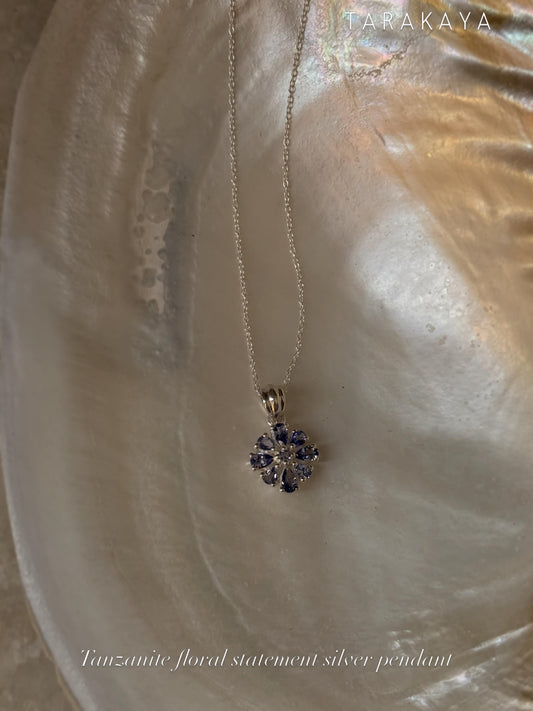 925 Sterling Silver Tanzanite Statement Flower Pendant