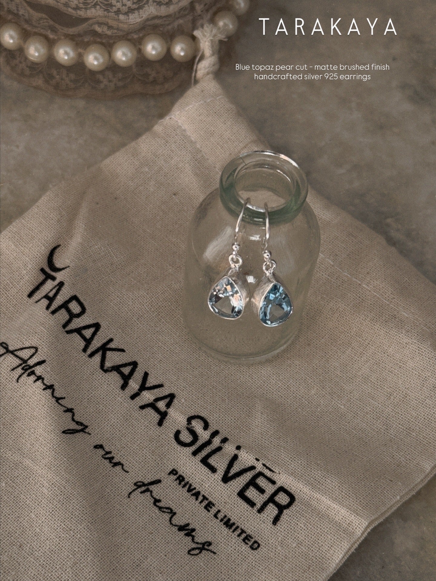 Blue topaz plain pear 925 sterling silver earrings