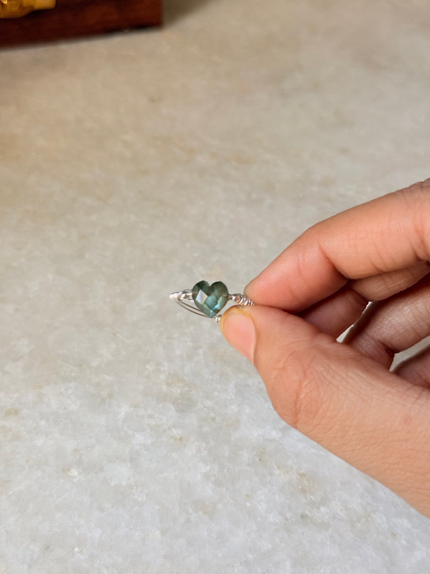 925 Sterling Silver Labradorite Heart Wire Wrapped Handcrafted Ring