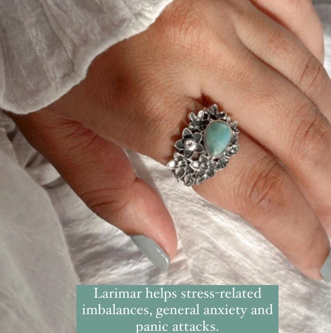 Bold Larimar Statement Ring with Forest Theme