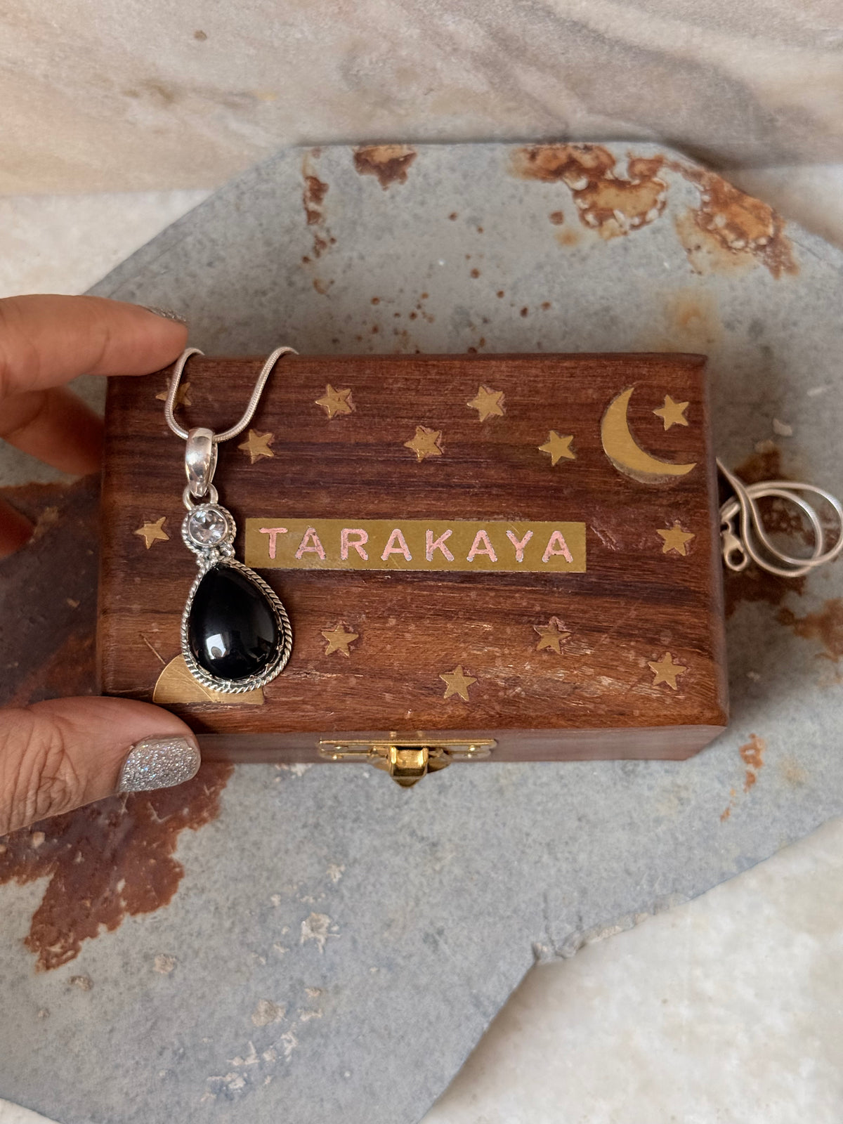 925 Sterling Silver Black Onyx Pear White Topaz Round Handcrafted One of a Kind Pendant
