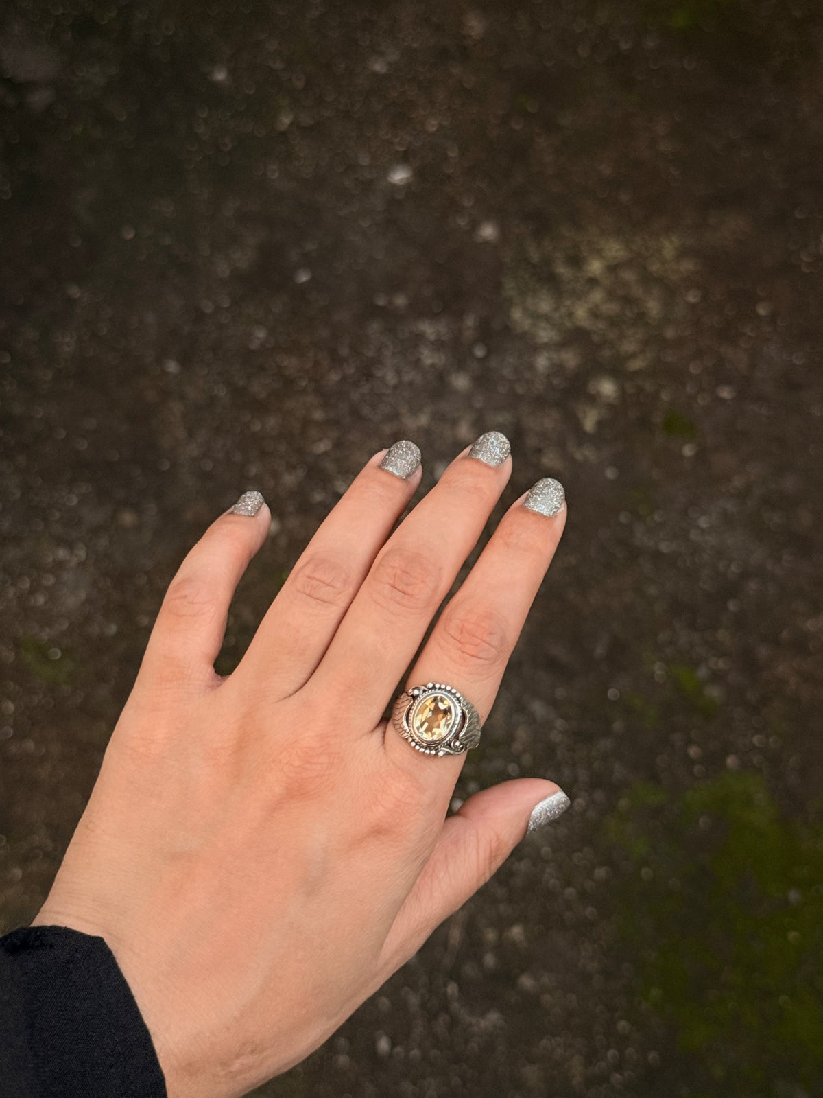 925 Sterling Silver Citrine Faceted Oval Leaf Wrap Handcrafted Ring