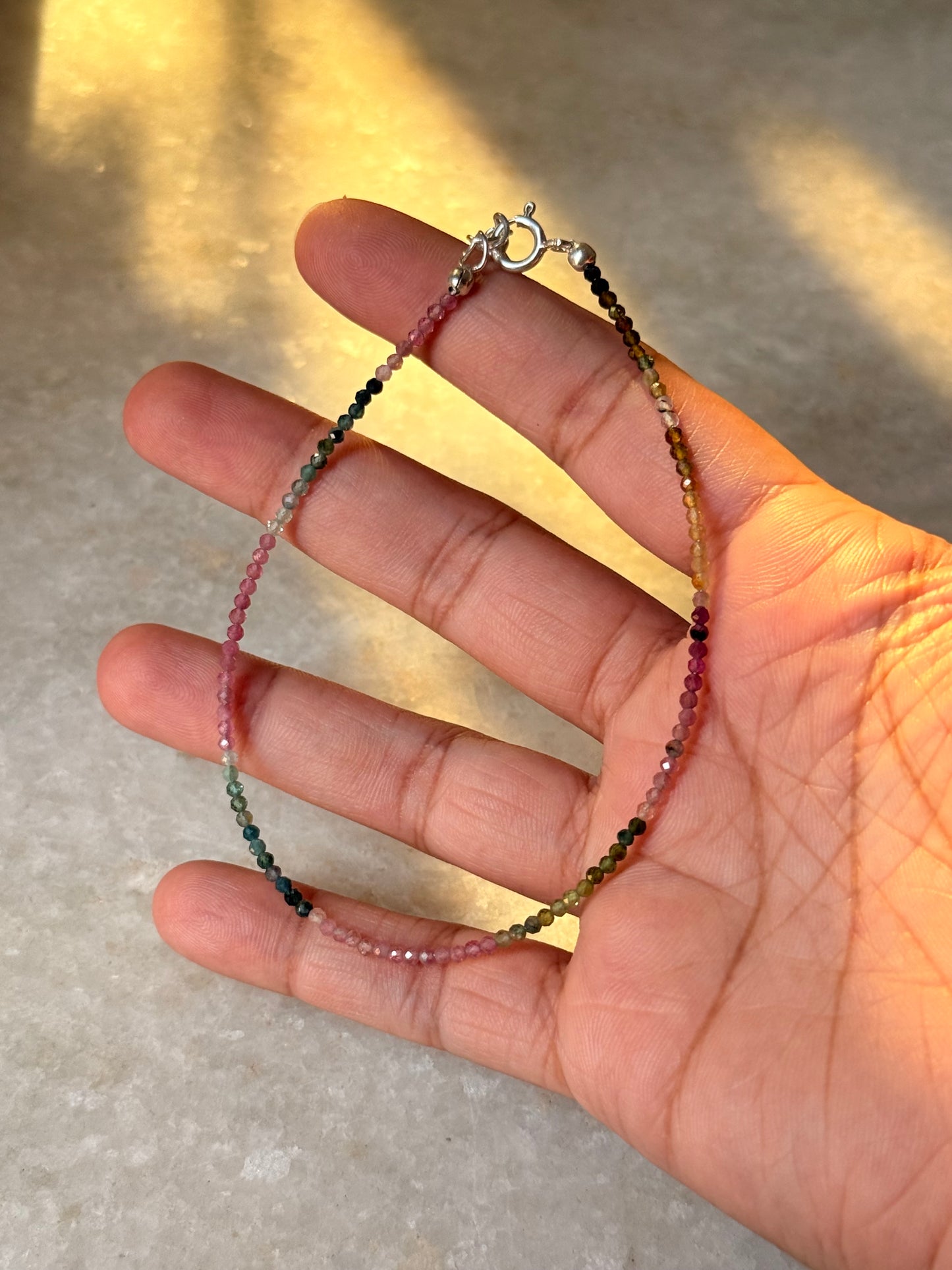 Multi Tourmaline 2mm Dark 925 Sterling Silver Anklet