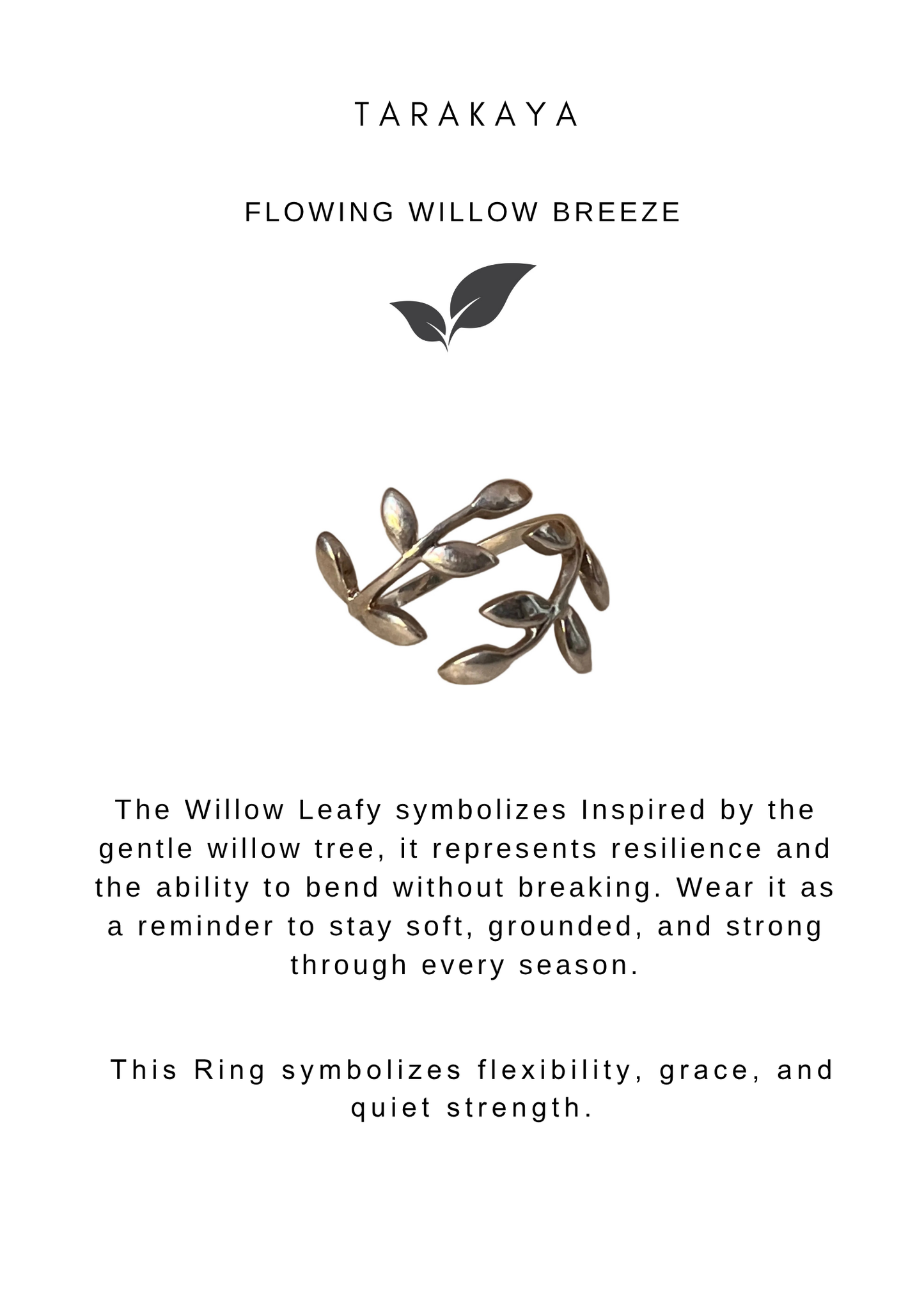 925 Sterling Silver Willow Leafy Boho Adjustable Ring
