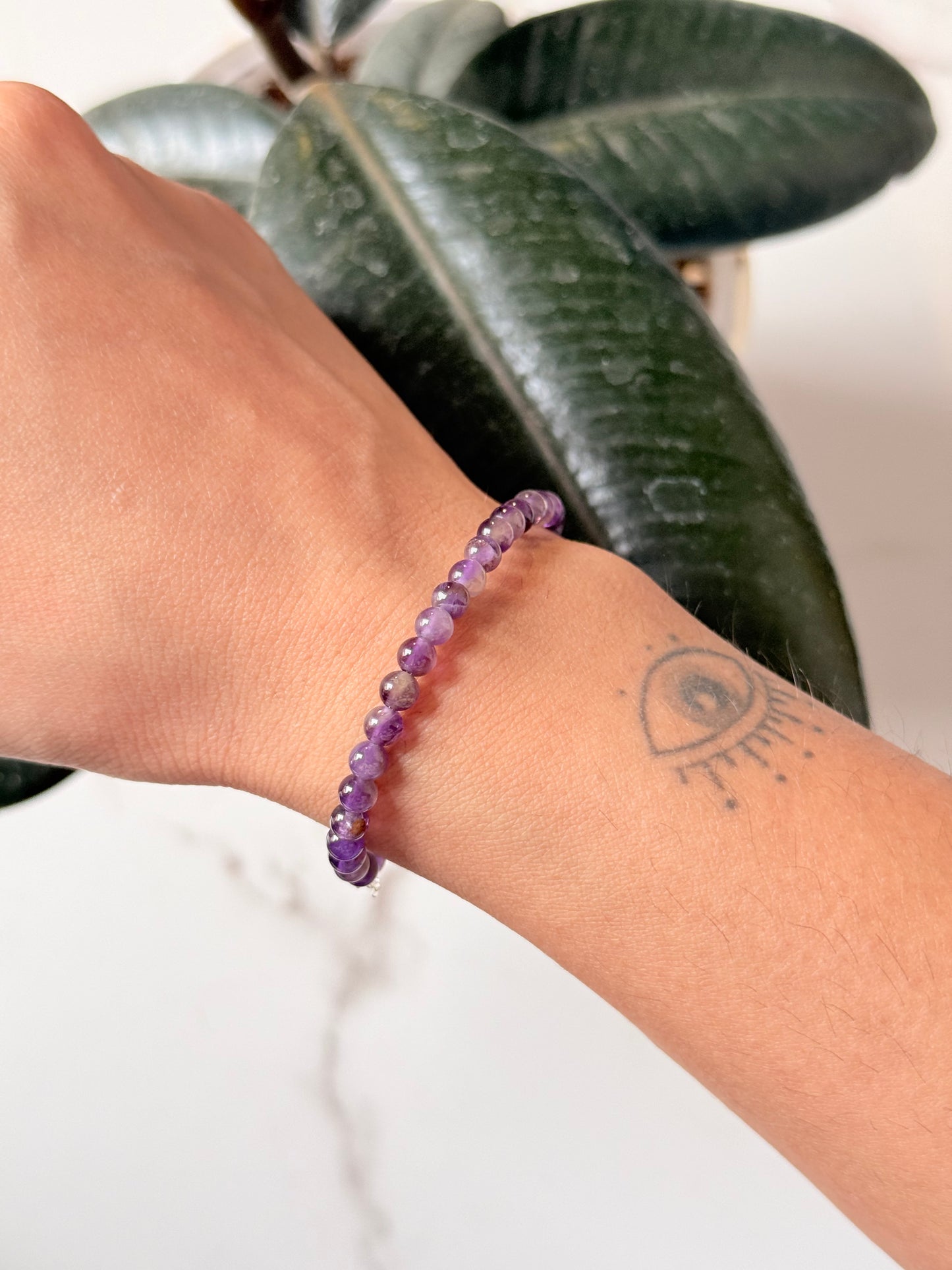 Natural Crystal Amethyst 4mm Bracelet