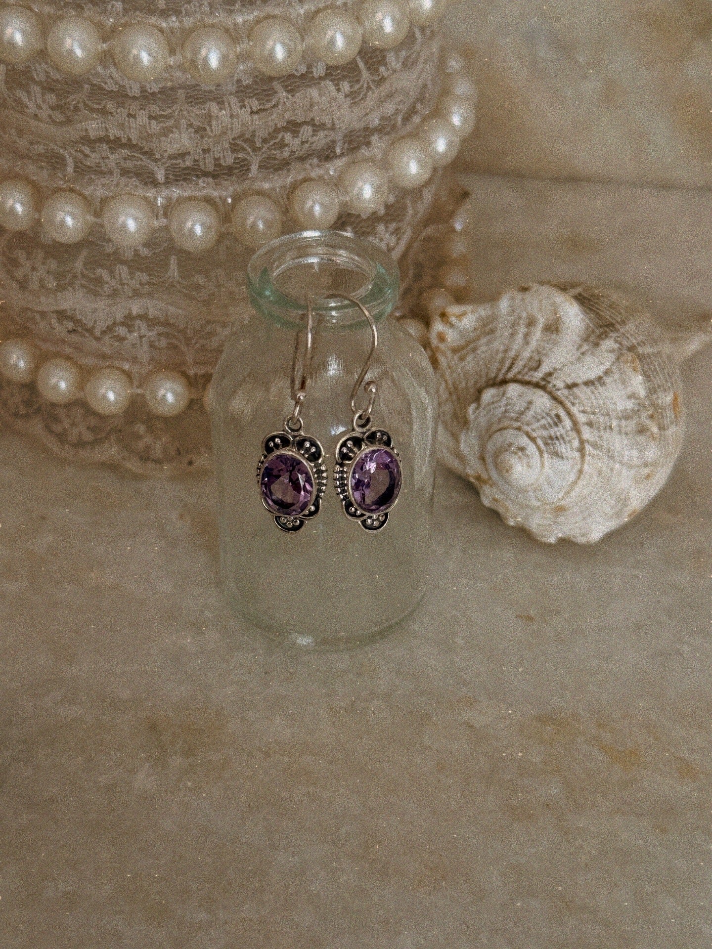 Purple amethyst oval cut rawa hook earrings in silver