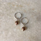Brown Faux Pearl Charm 925 Sterling Silver Hoops