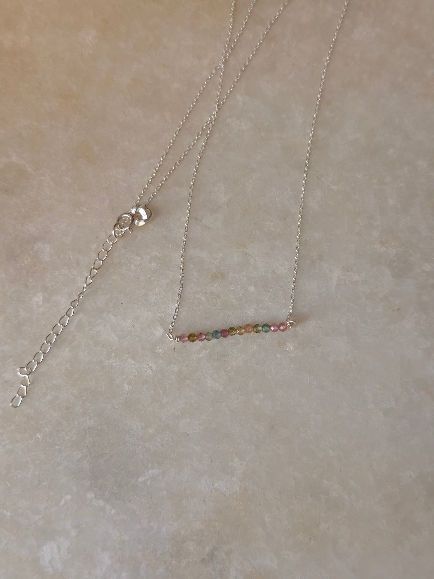 925 Sterling Silver Multi Tourmaline Minimal Handcrafted Necklace