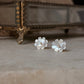 925 Sterling Silver Mother of Pearl Flower Craved - White Topaz Tiny Studs- 2 in 1