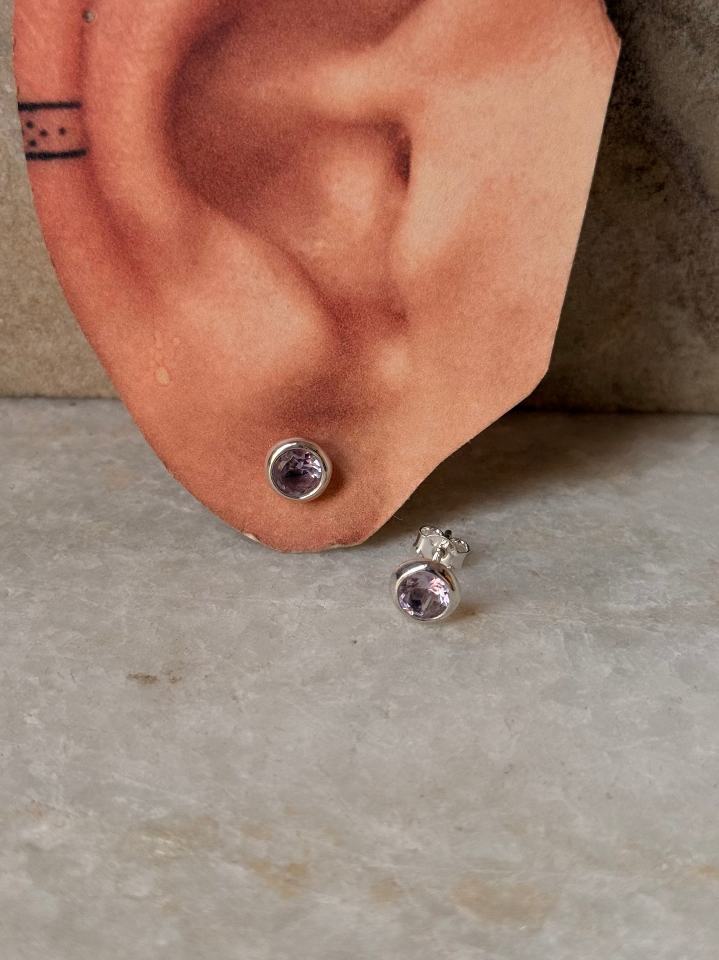 925 Sterling Silver Amethyst 6mm Studs Earrings